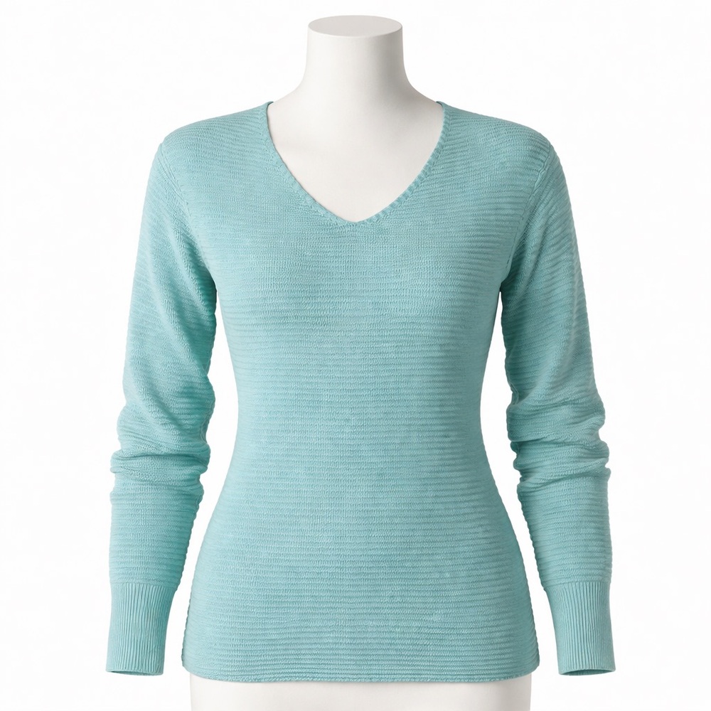 Tommy Bahama Aqua Ribbed V-Neck Knit Sweater XXS Cotton Blend